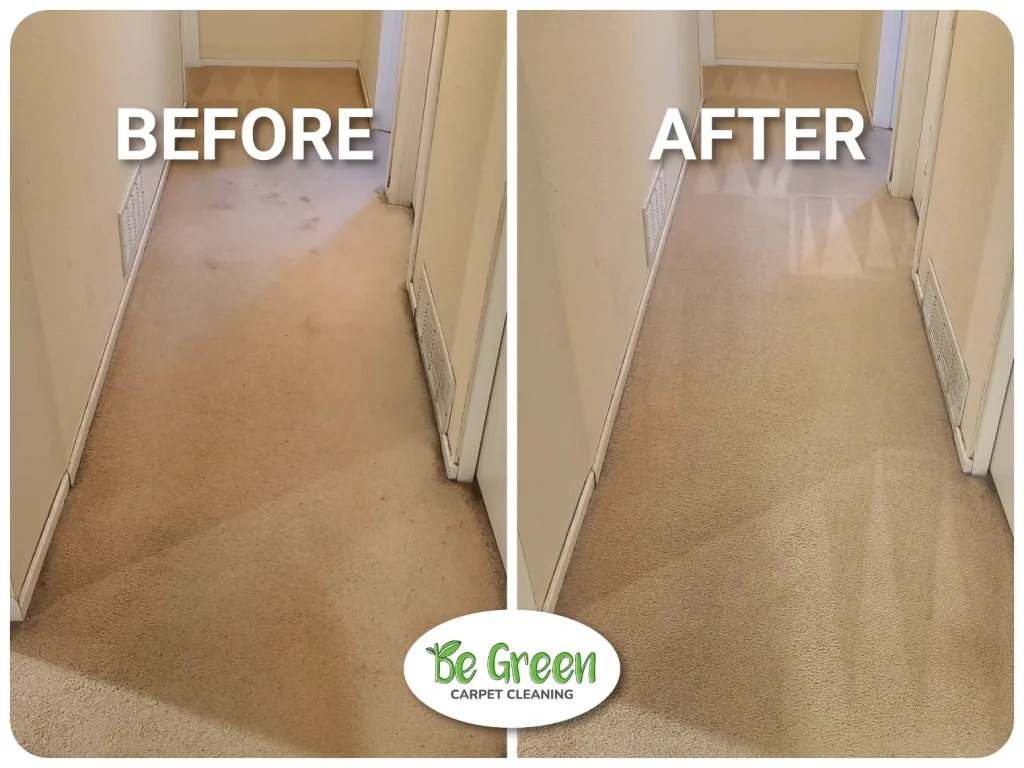 Hallway white carpet before and after carpet cleaning